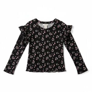 Colette Lilly Girls Long Sleeve Top Size 7/8 – Black Pink Flower Print Shirt